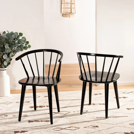 Black Wooden Side Chairs, Set of Two
